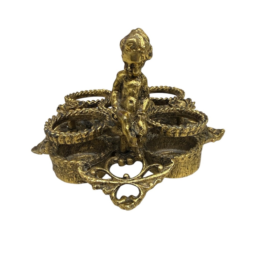 Vintage Hollywood Regency Gold Cherub Lipstick Holder Ornate Brass Tone